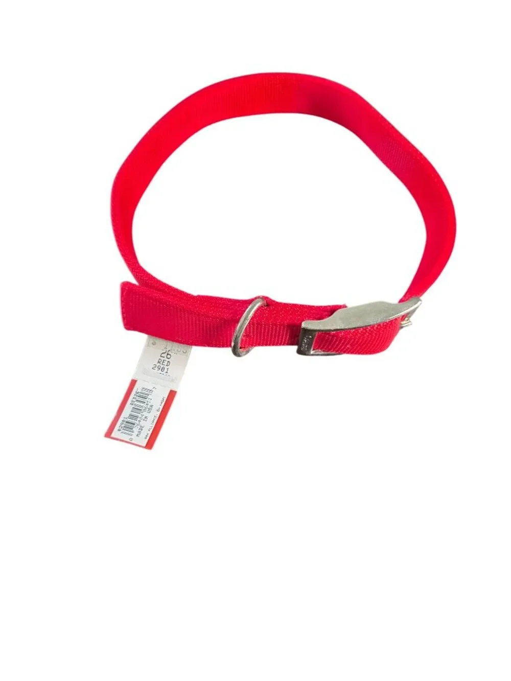 Red Adjustable Dog Collar With Metal Buckle - Size 26 Inches - Durable Nylon Mat